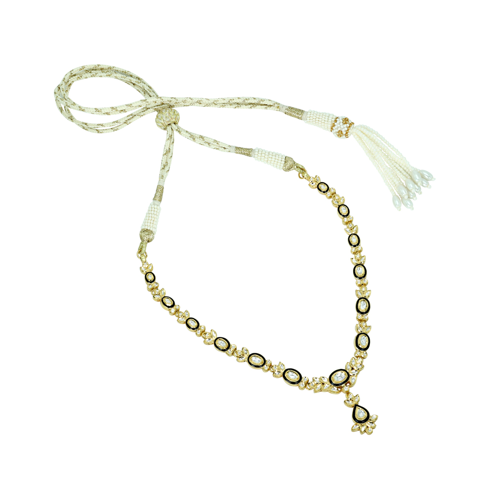 Polki Necklace with Black Meena Oval Motif